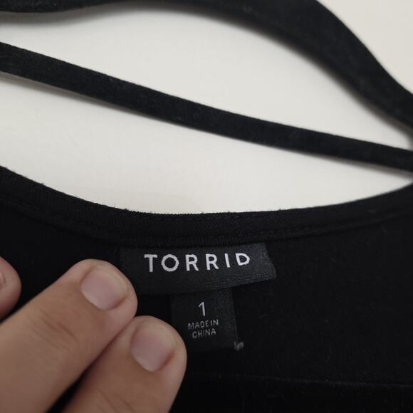 Torrid Black Lace Whimsigoth Dress Women 1X Vneck Boho Grunge Witchy Jersey Knit - Picture 6 of 9